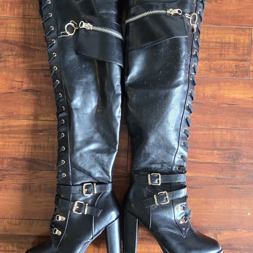 Lira Black Over the Knee Boots with Buckle Straps